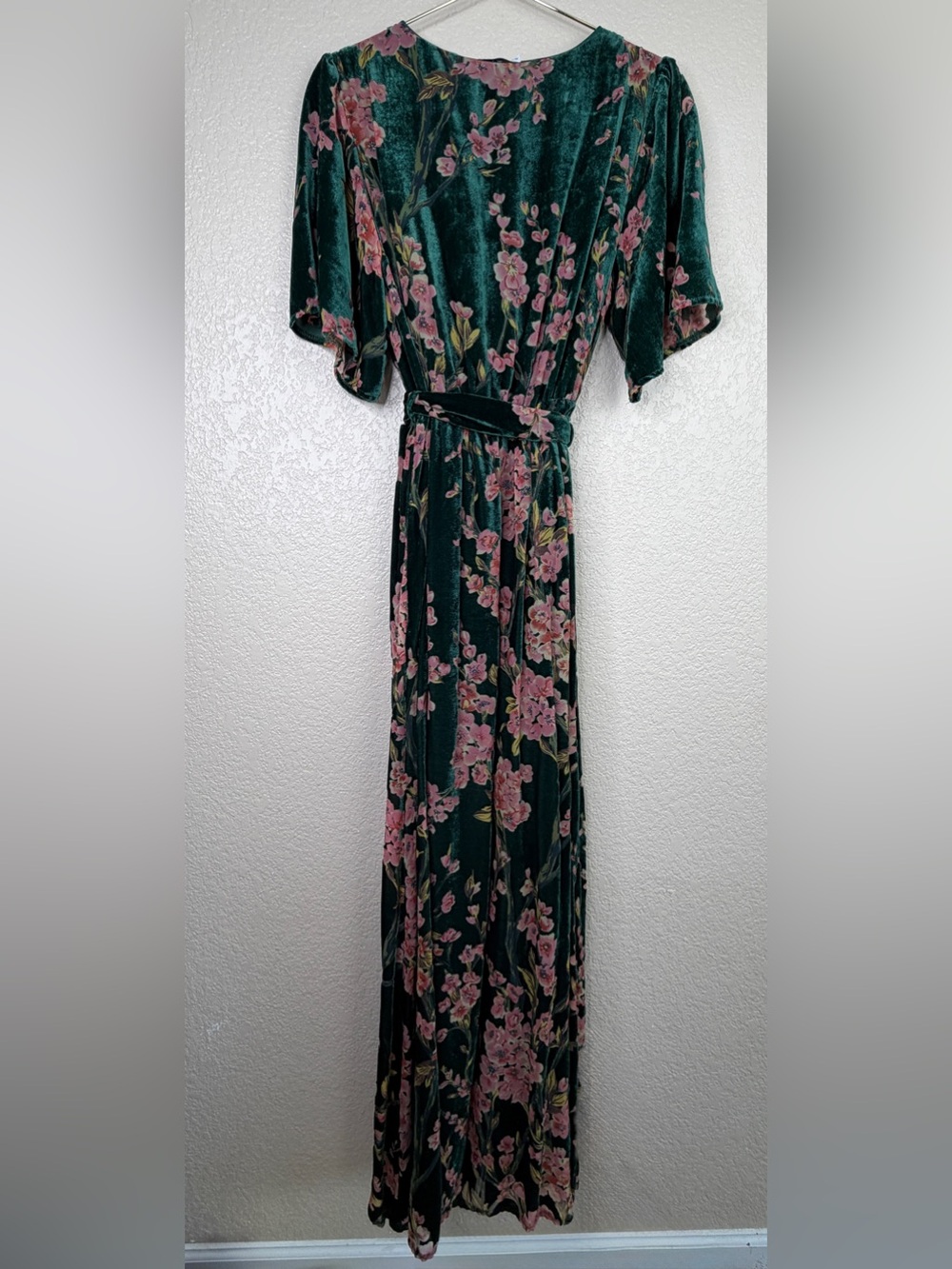 Baltic Born Uma Velvet Maxi Dress green with pink floral pattern Large GUC - Picture 8 of 13